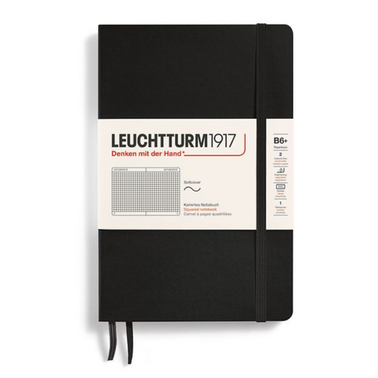 Leuchtturm1917 B6+ Paperback Softcover Squared Notebook - Black