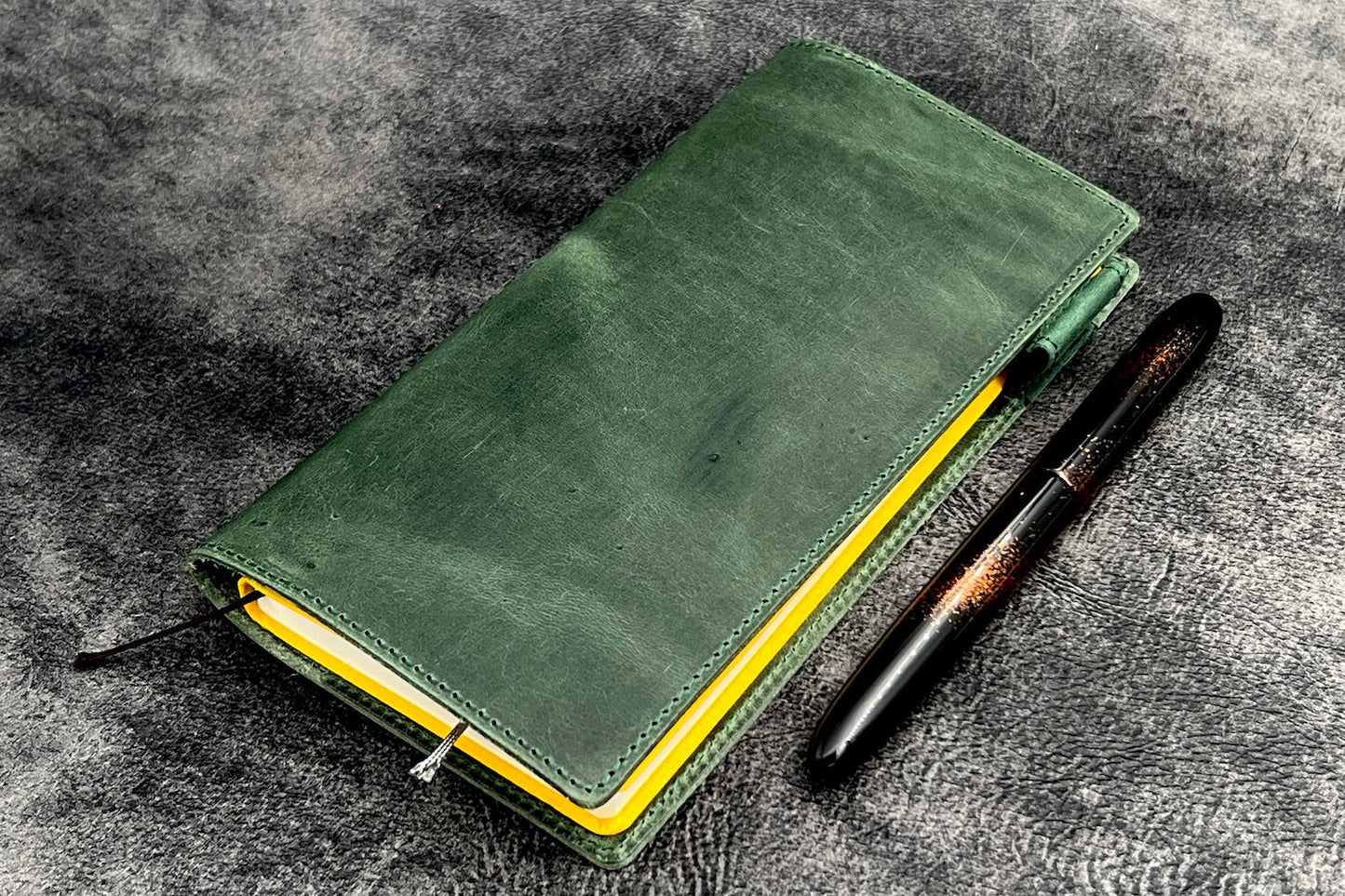 Galen Leather Slim Hobonichi Planner Cover - Crazy Horse Forest Green