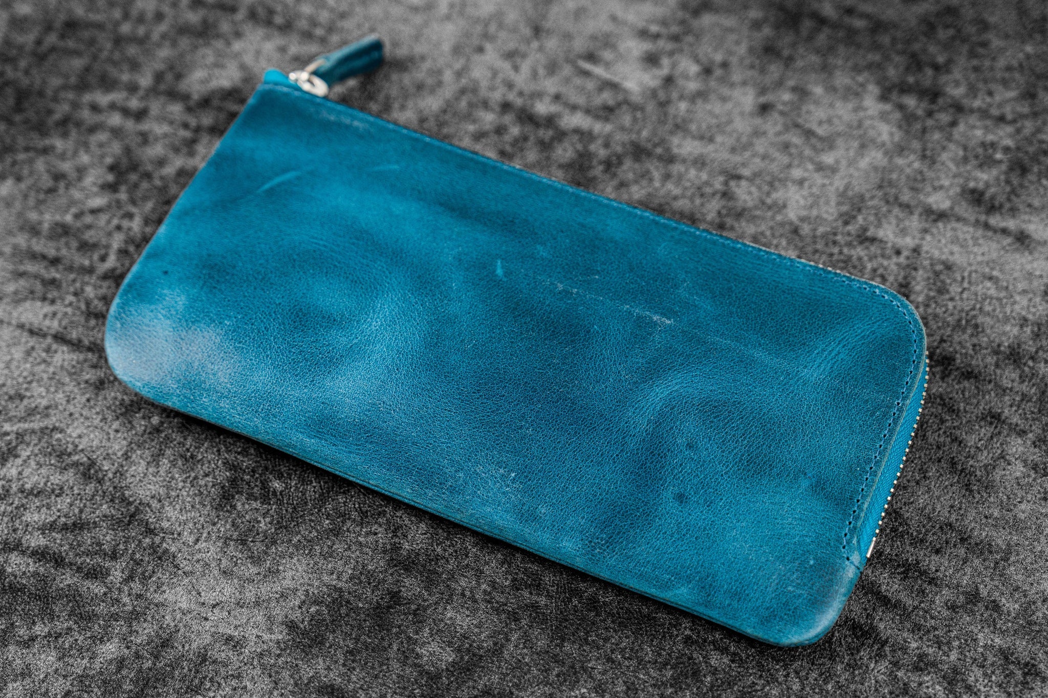 Handmade Leather Pencil Pouch  Zipper Bag – In Blue Handmade