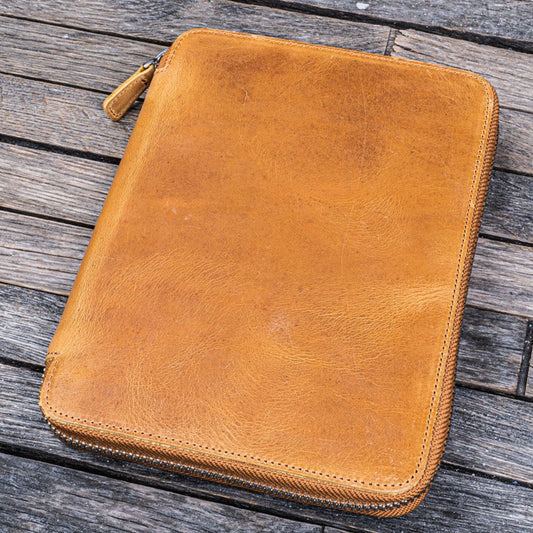 Galen Leather A5 Zippered Notebook Folio - Crazy Horse Honey Ochre