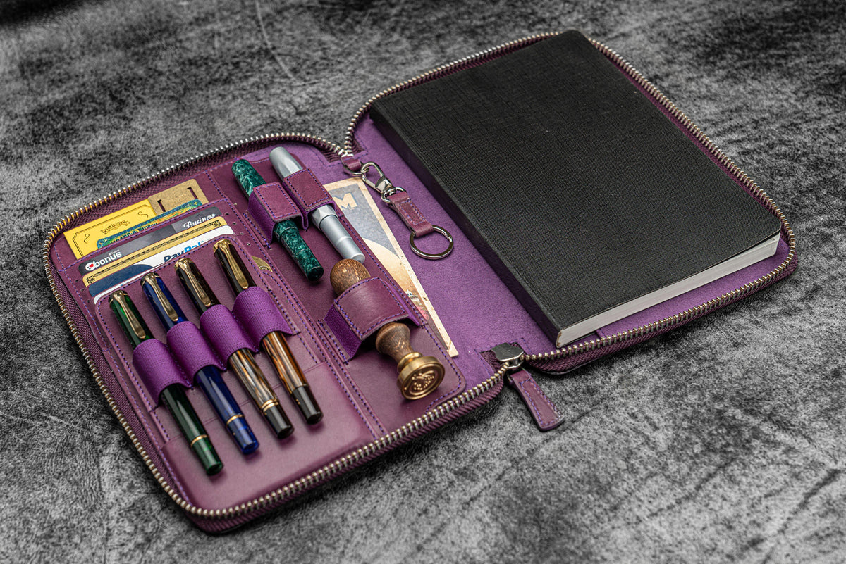 Galen Leather A5 Zippered Notebook Folio - Purple