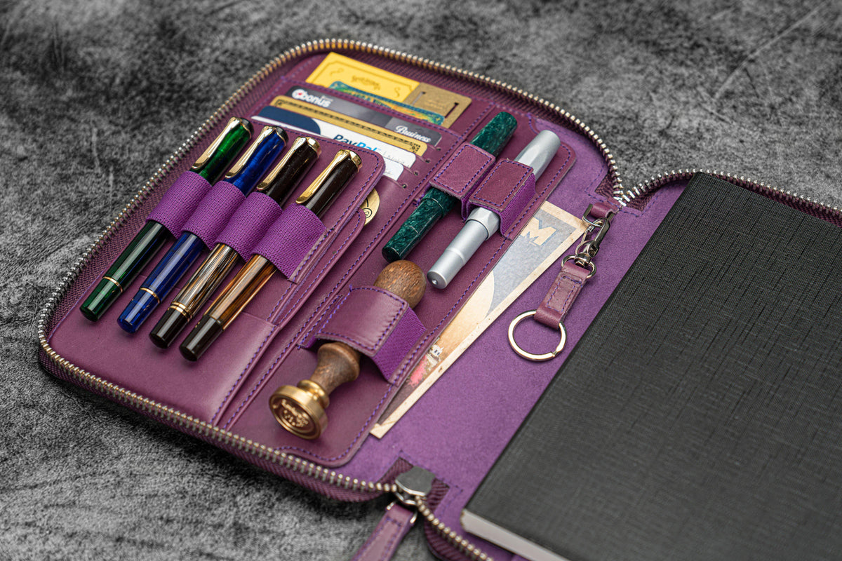 Galen Leather A5 Zippered Notebook Folio - Purple