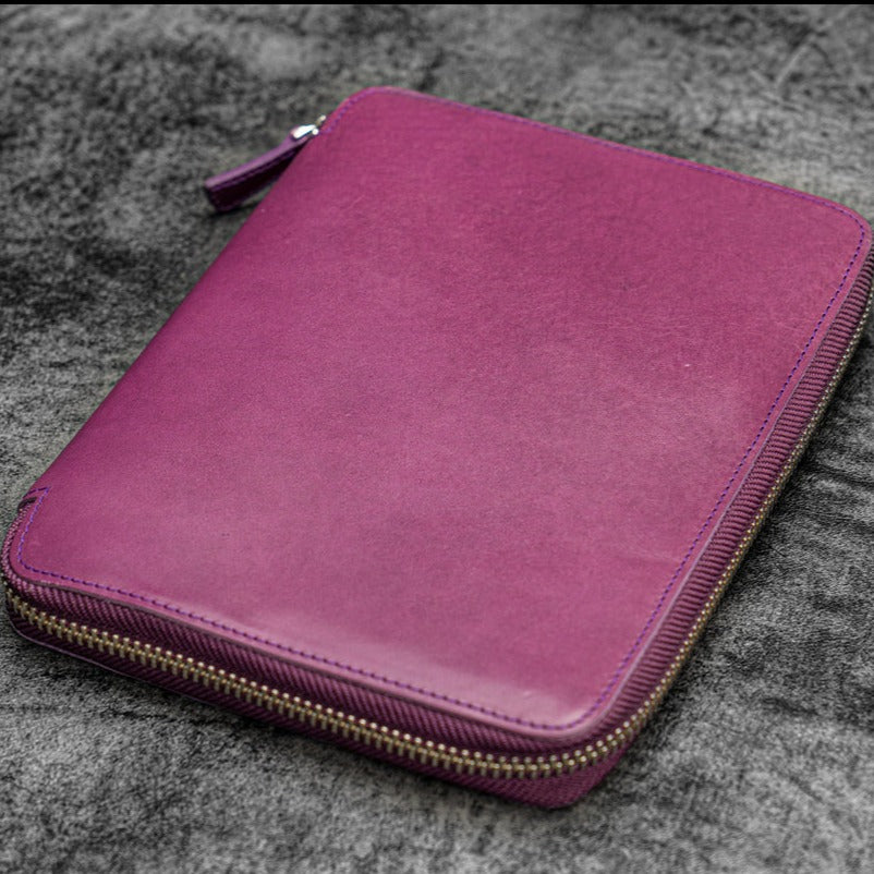 Galen Leather A5 Zippered Notebook Folio - Purple