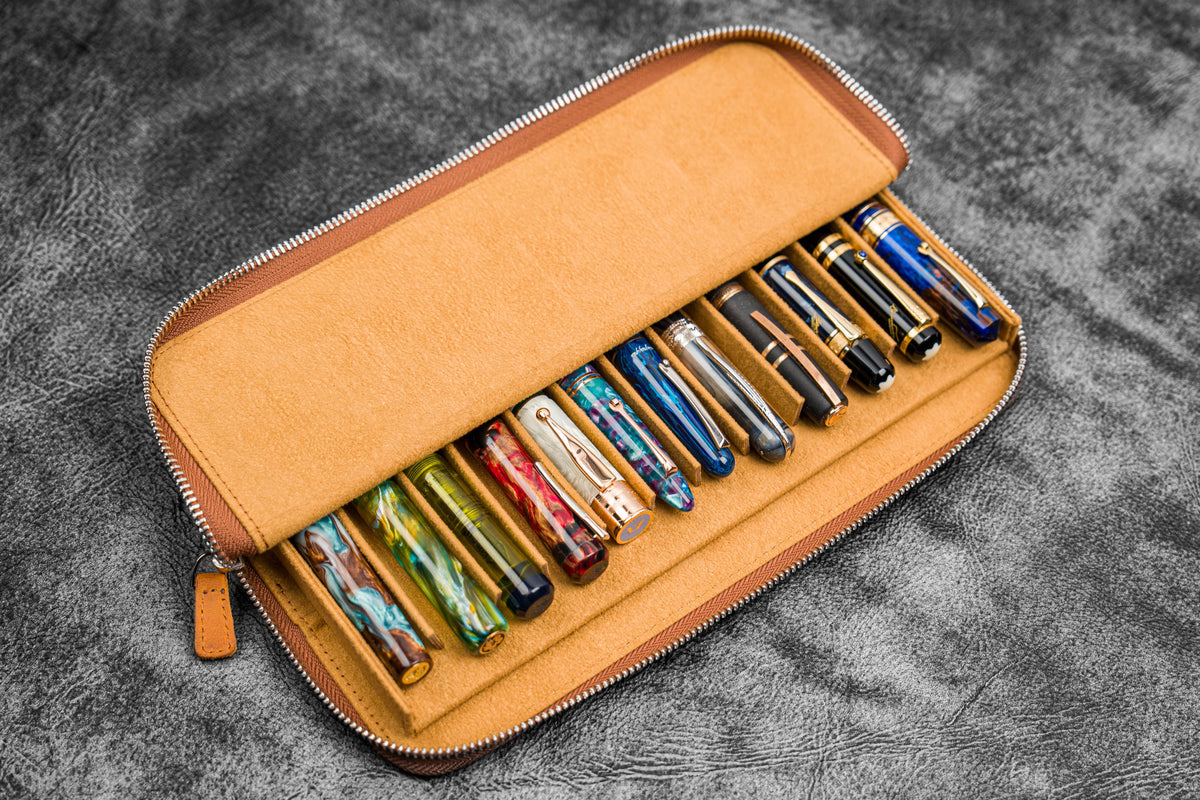 Galen Leather Co. Zippered 5 Slot Pen Case- Crazy Horse Brown