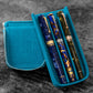 Galen Leather Co. Leather Zippered Magnum Opus 3 Slots Hard Pen Case with Removable Pen Tray - Crazy Horse Ocean Blue
