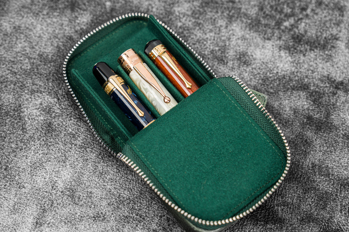 Galen Leather Zippered Single Pen Case for Kaweco - Crazy Horse Forest Green