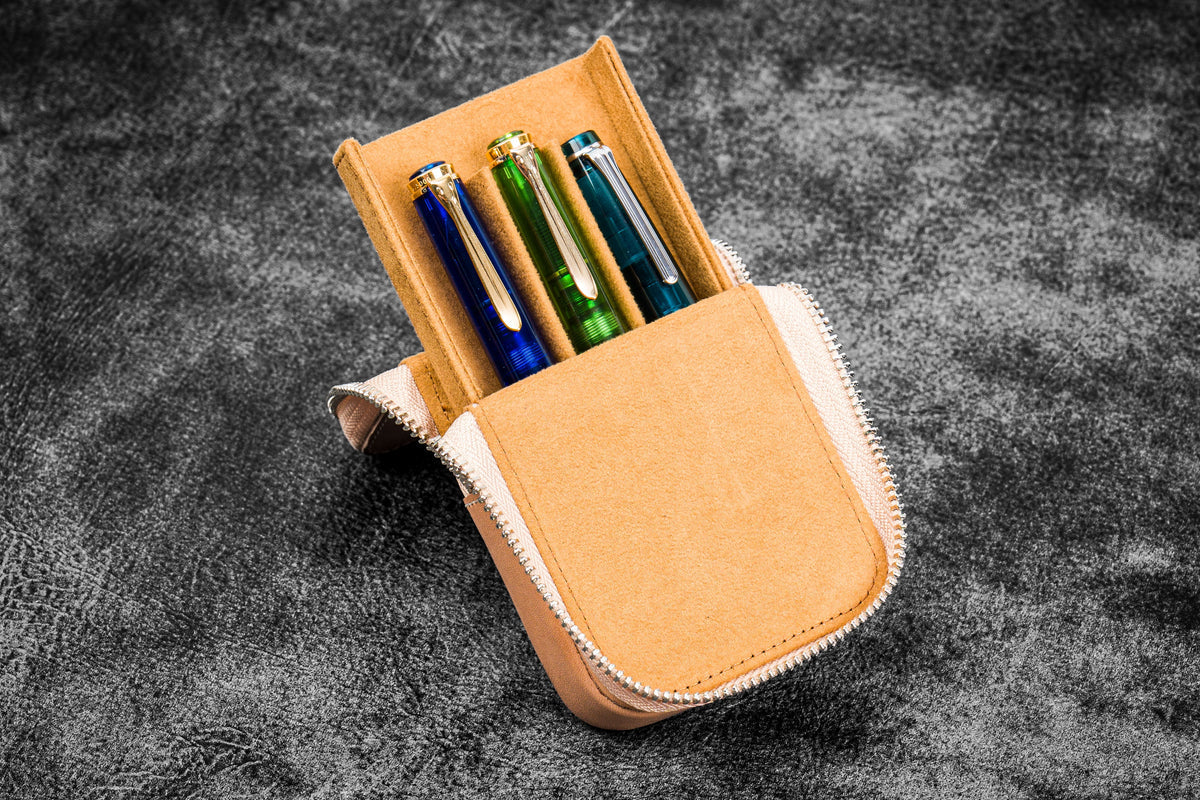 Handmade Leather Triple Fountain Pen Case - Natural - Galen Leather