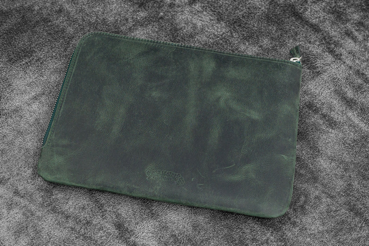 Galen Leather Writer's Bank Bag/Pen Pouch - Crazy Horse Forest Green (Zippered)