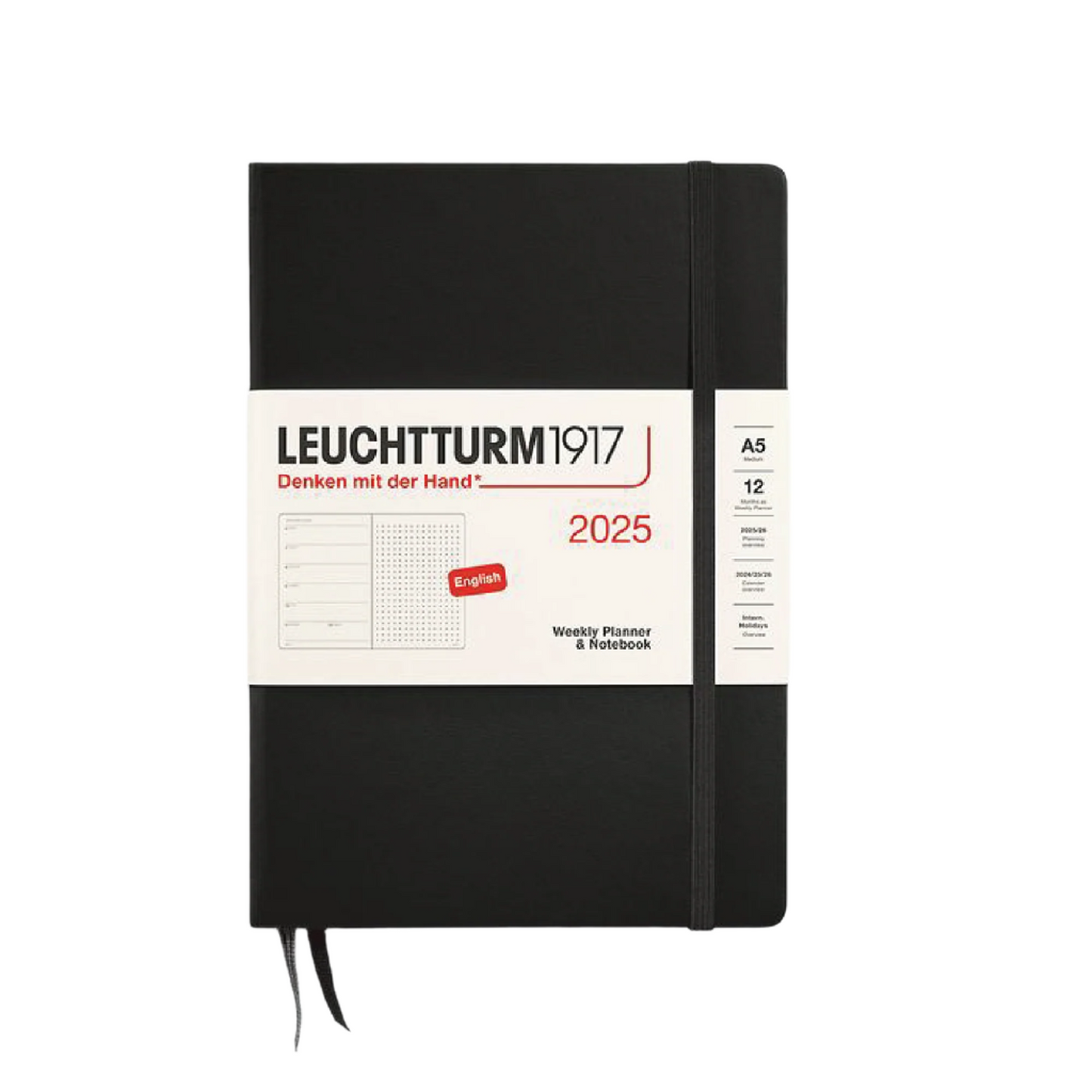 Leuchtturm1917 2025 A5 Weekly Planner and Notebook - Black