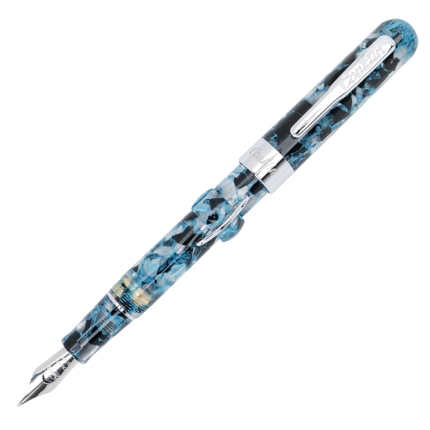 Conklin Mark Twain Demonstrator Fountain Pen - Blue Array with Chrome Trim