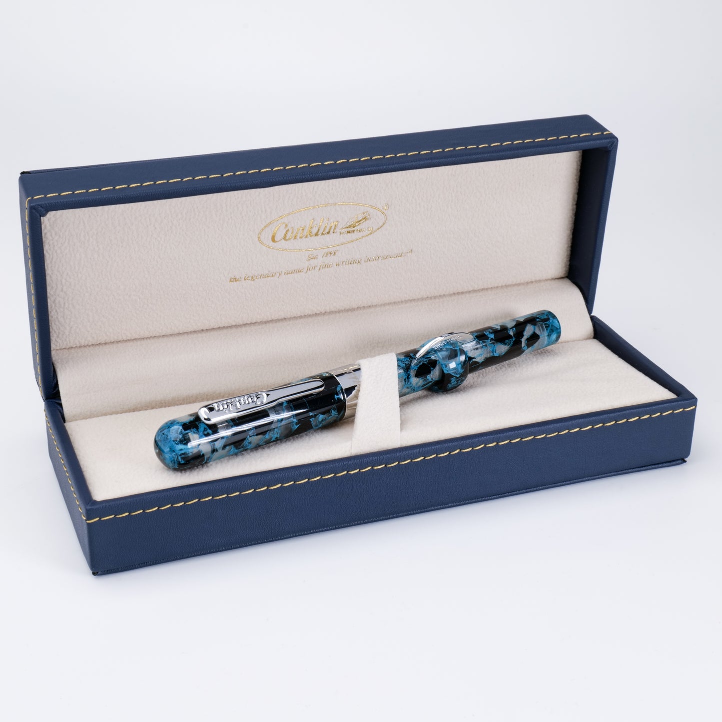 Conklin Mark Twain Demonstrator Fountain Pen - Blue Array with Chrome Trim