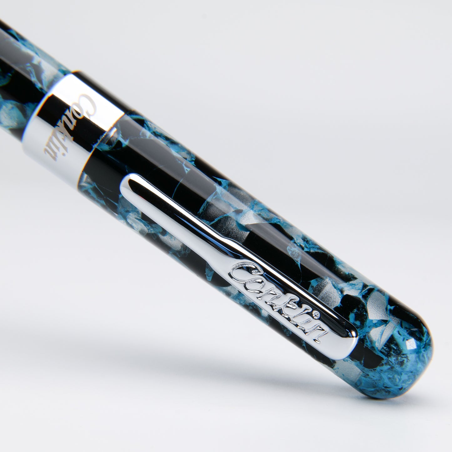 Conklin Mark Twain Demonstrator Fountain Pen - Blue Array with Chrome Trim