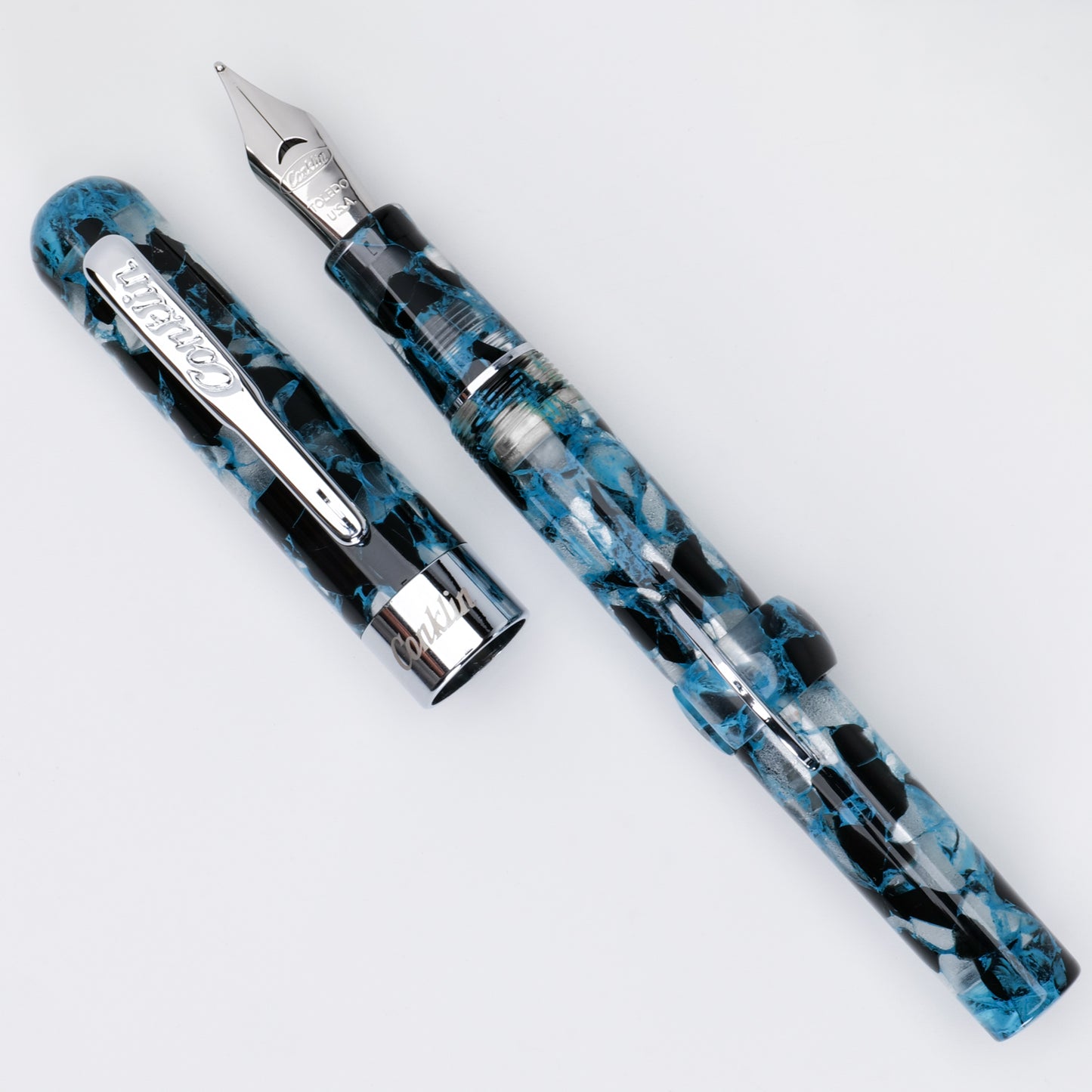 Conklin Mark Twain Demonstrator Fountain Pen - Blue Array with Chrome Trim