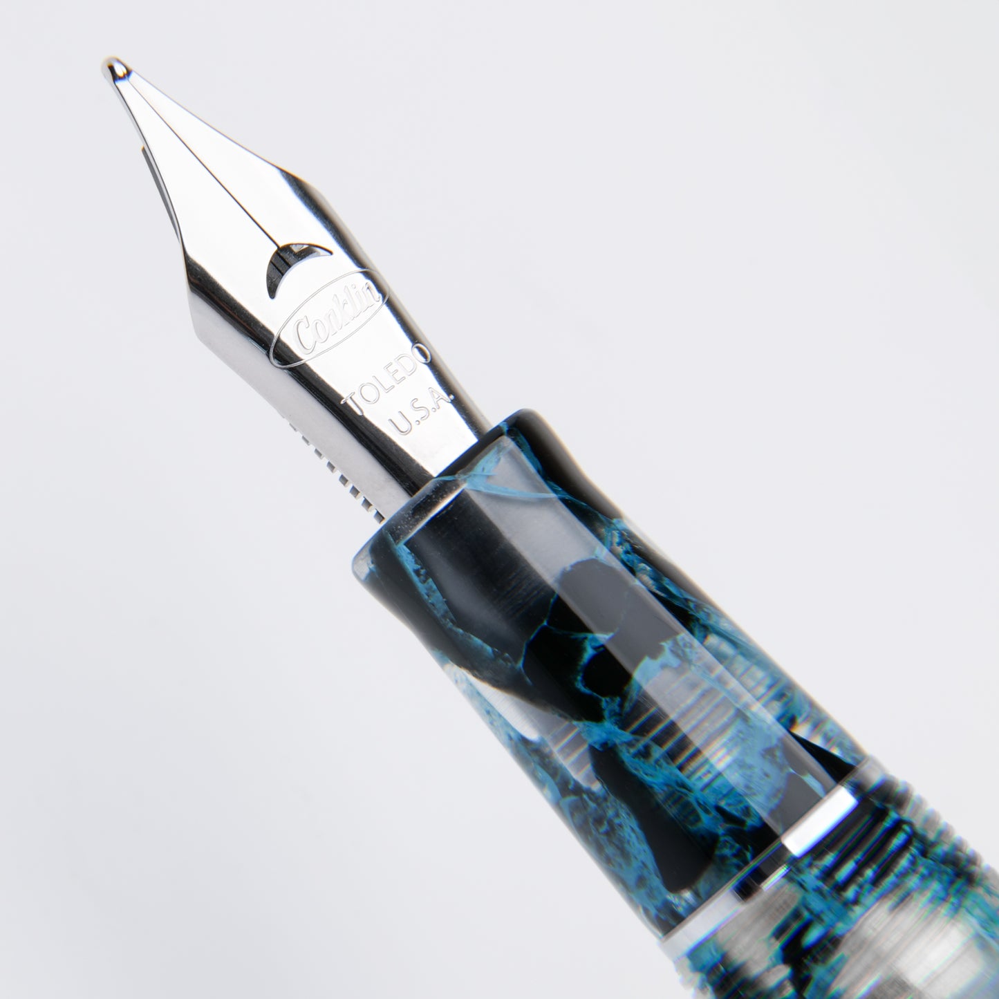 Conklin Mark Twain Demonstrator Fountain Pen - Blue Array with Chrome Trim