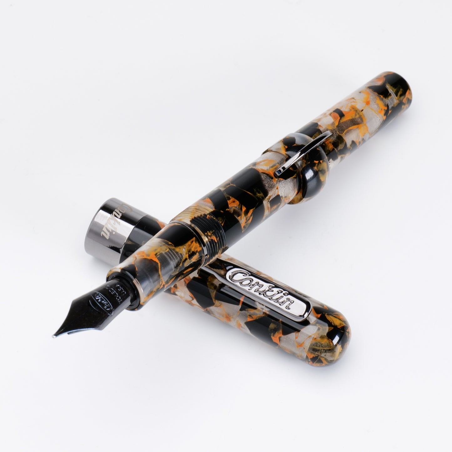 Conklin Mark Twain Demonstrator Fountain Pen - Orange Medley with Gun Metal Trim