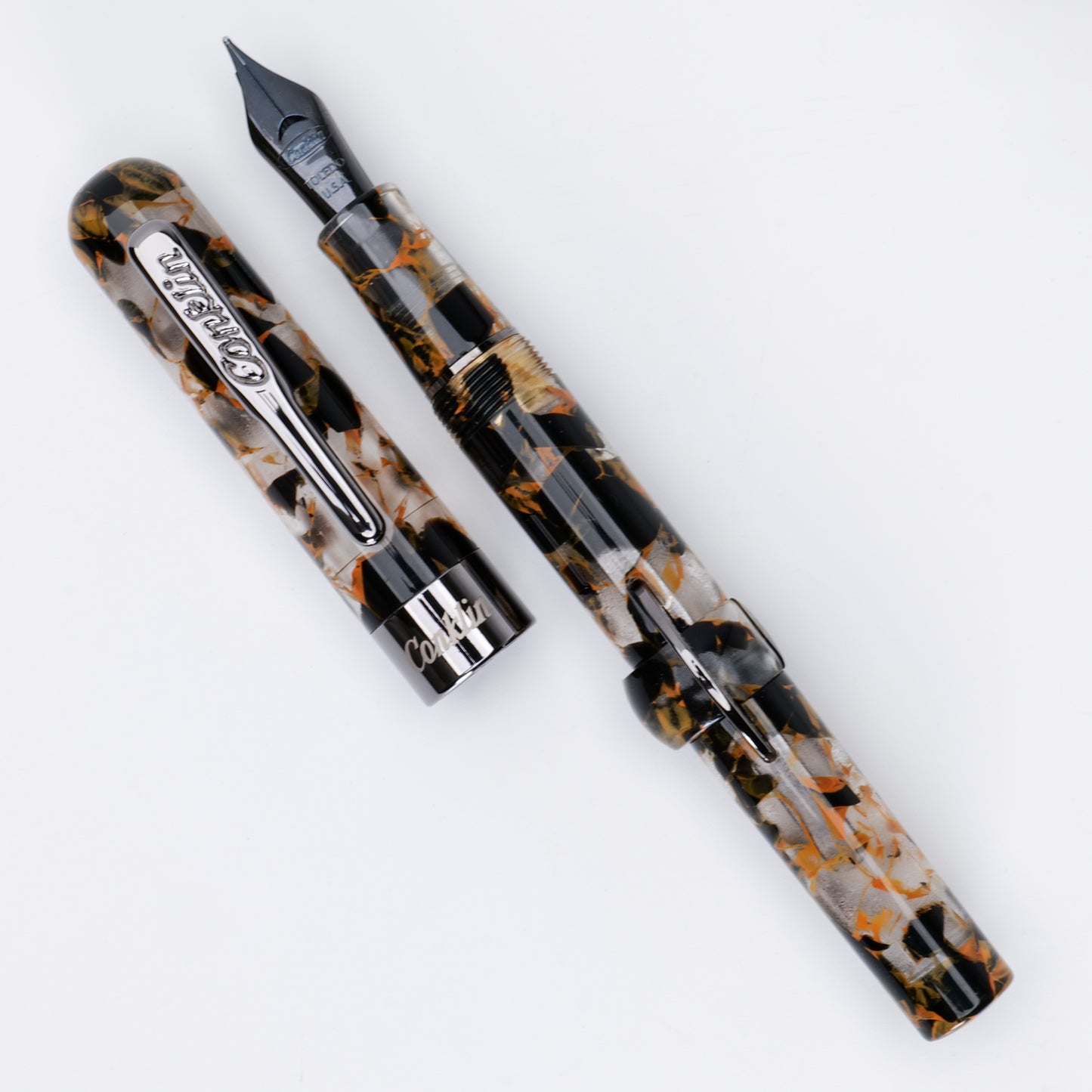 Conklin Mark Twain Demonstrator Fountain Pen - Orange Medley with Gun Metal Trim