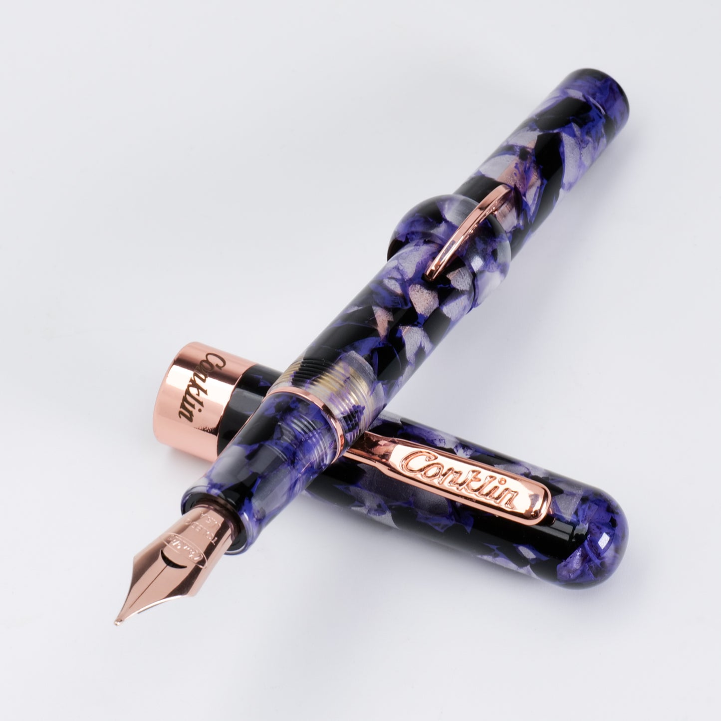 Conklin Mark Twain Demonstrator Fountain Pen - Purple Fusion with Rose Metal Trim