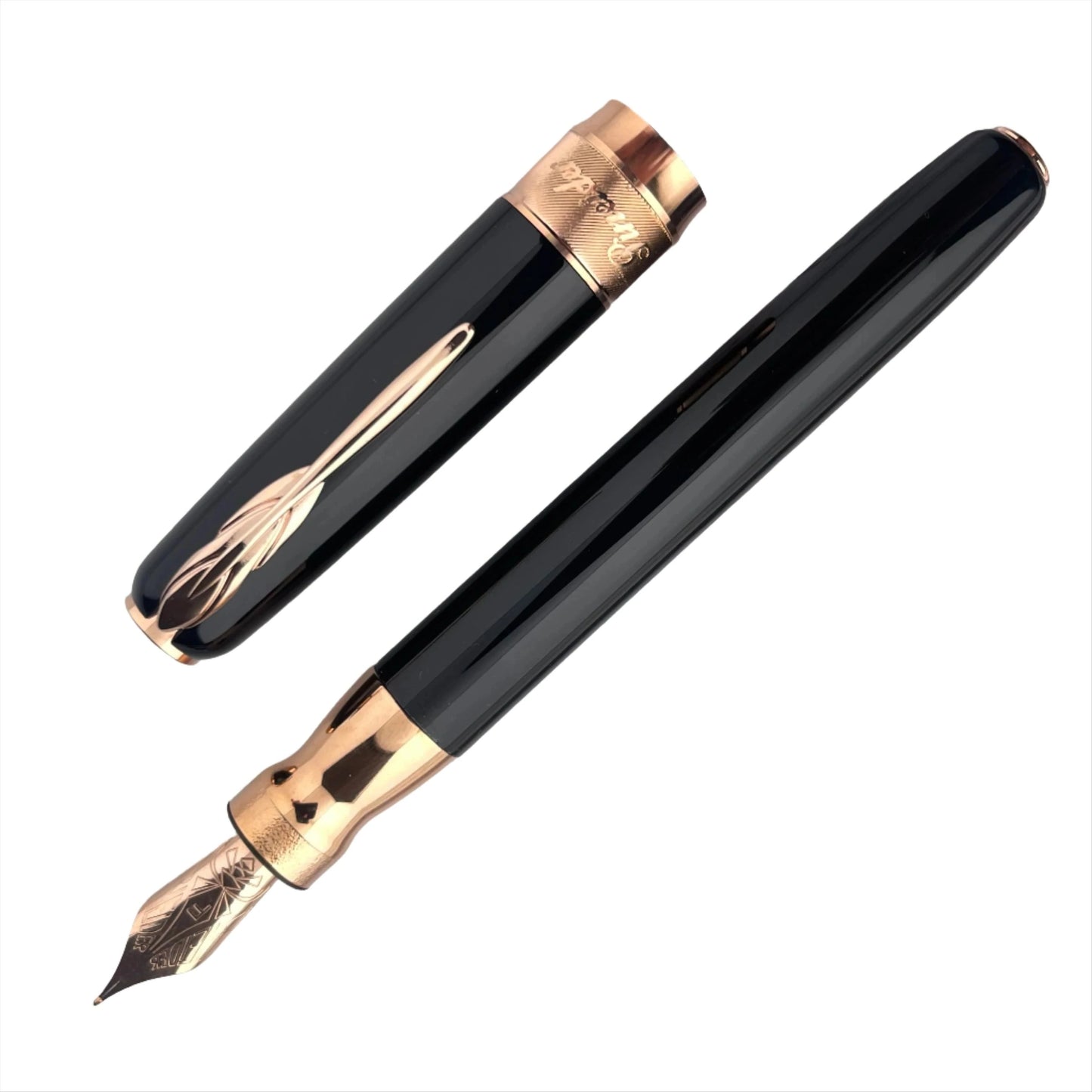 Pineider Classic Fountain Pen - Black with Rose Gold Trim