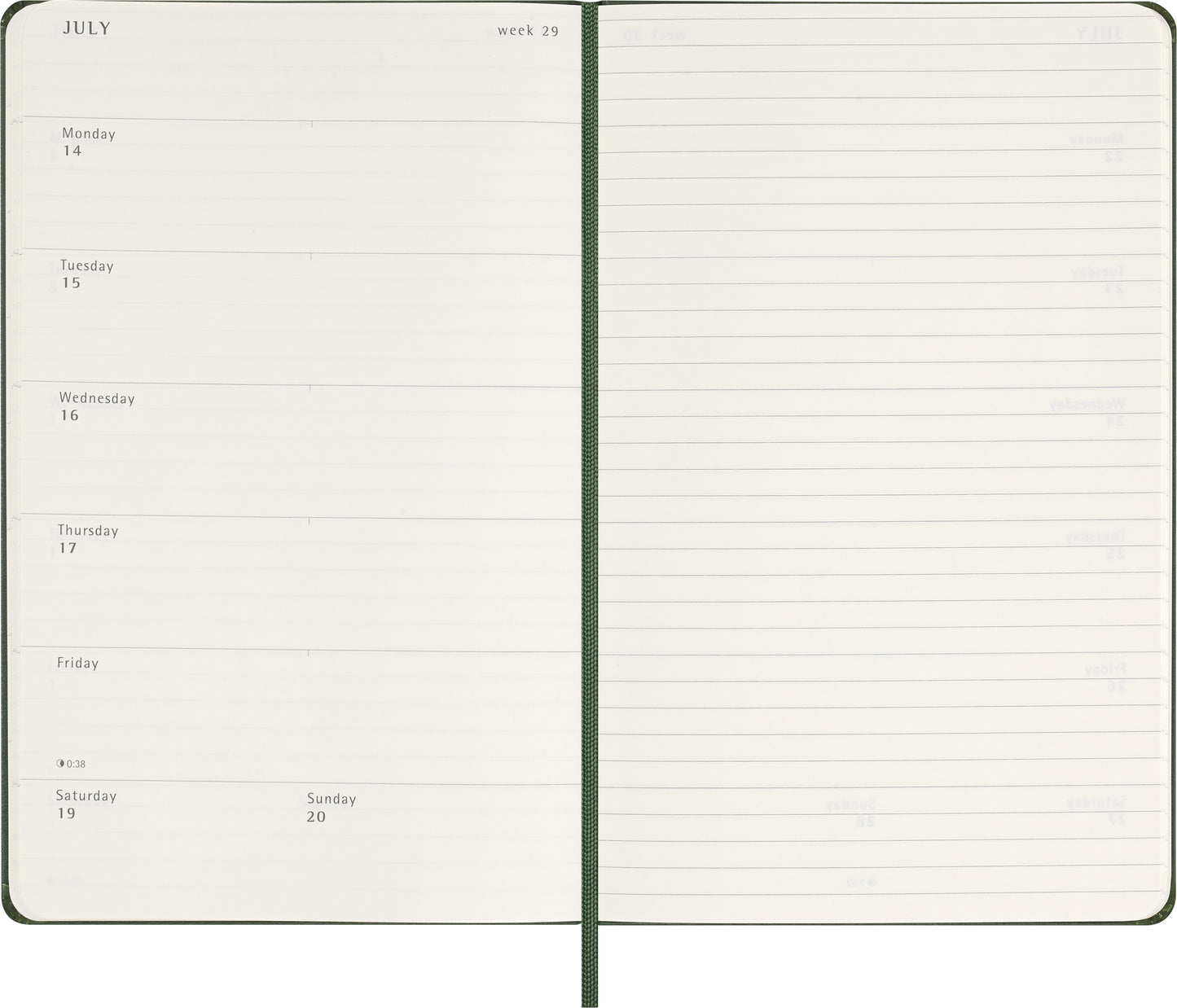 Moleskine 2025 Large Hardcover Weekly Calendar with Notes - Myrtle Green