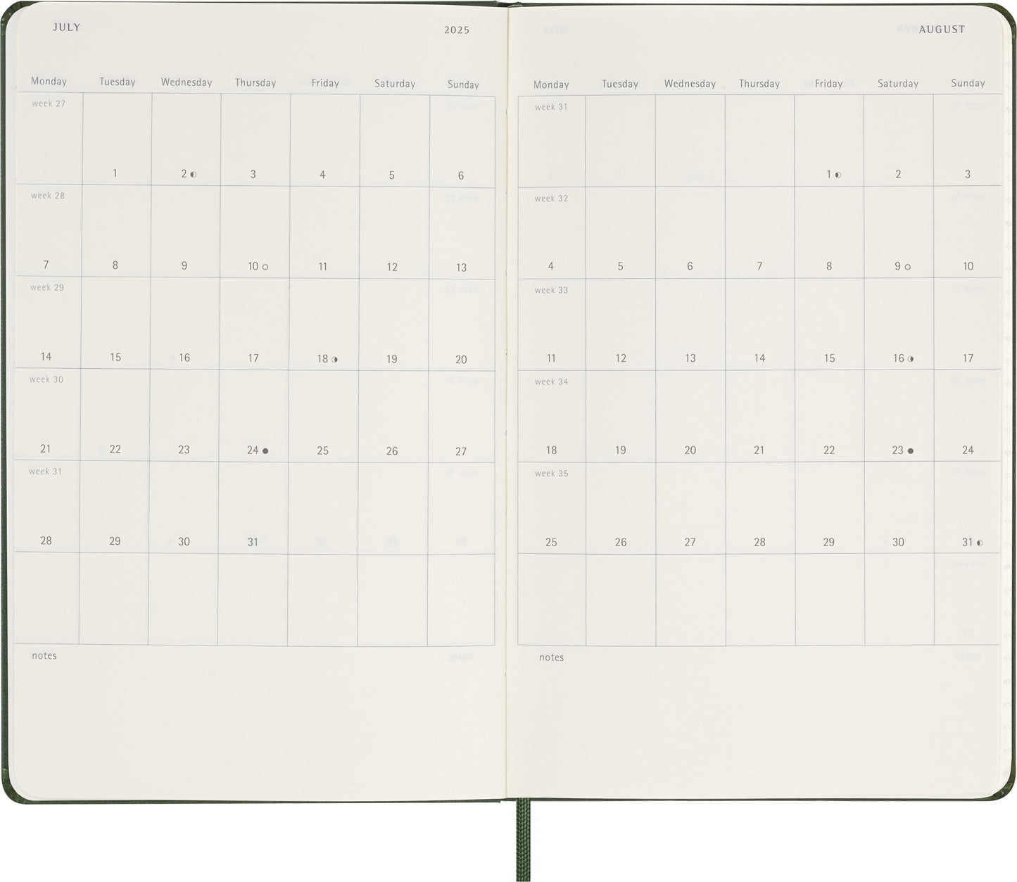 Moleskine 2025 Large Hardcover Weekly Calendar with Notes - Myrtle Green