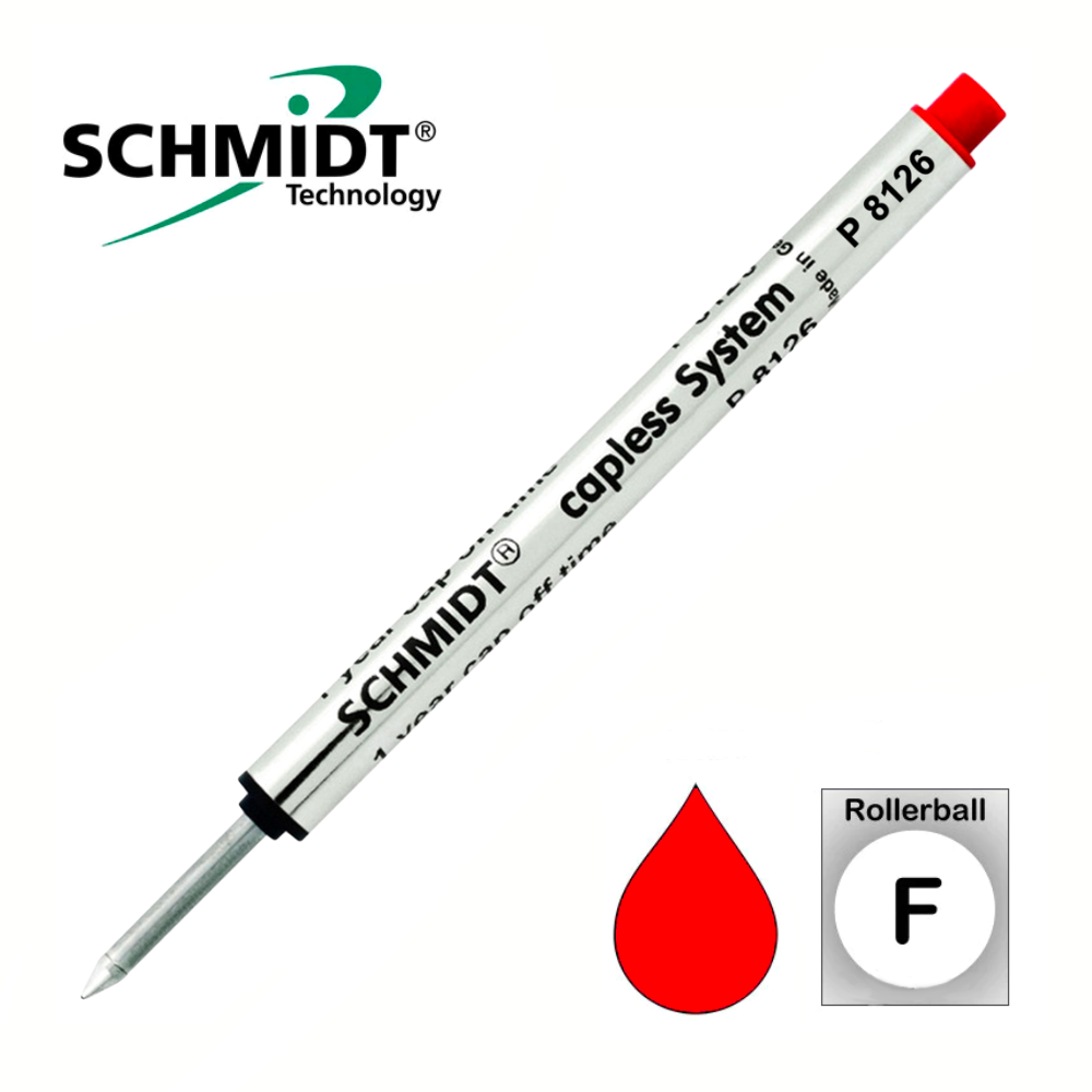 Schmidt Short Capless Rollerball Refills - Red (Fine-.6mm)