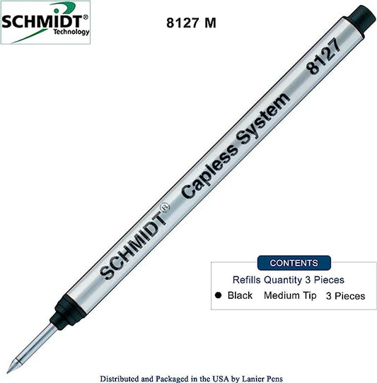 Schmidt 8127 Long Cap-Less Long Rollerball Refill Black Medium .7mm