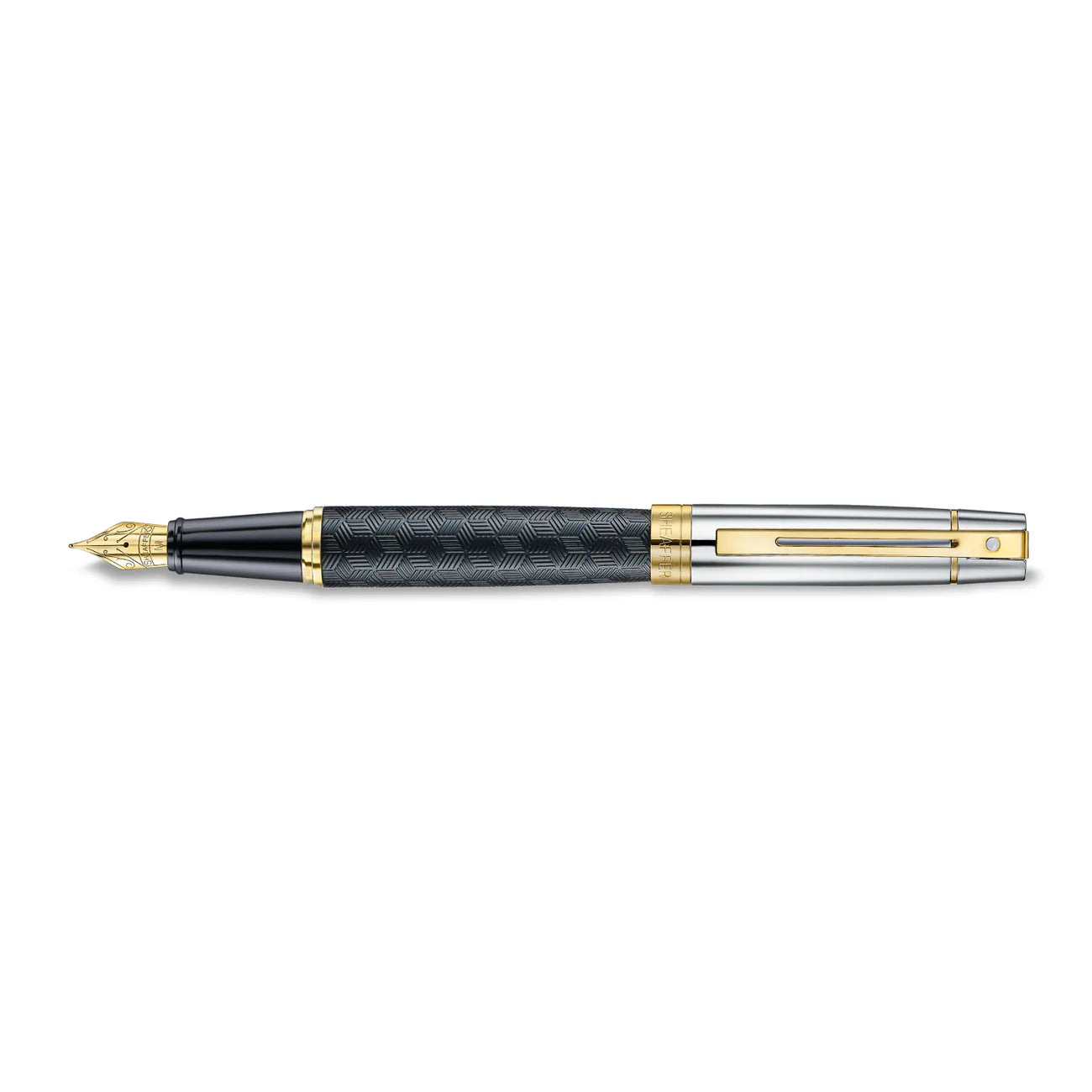 Sheaffer 300 Fountain Pen - Engraved Black with Chrome Cap and Gold Trims