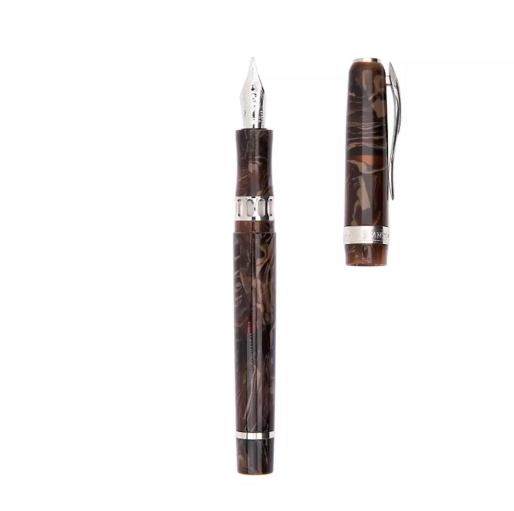 Pineider Antichi Materiali Carrara Brown Fountain Pen Palladium Trim