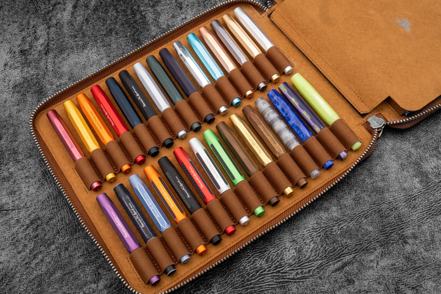 Galen Leather 60 Slot Collector Pen Case for Kaweco Pens - Crazy Horse Brown