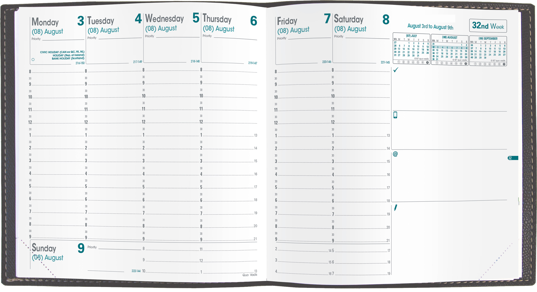 Quo Vadis 2024 Executive Vertical Weekly Planner - Refill Only