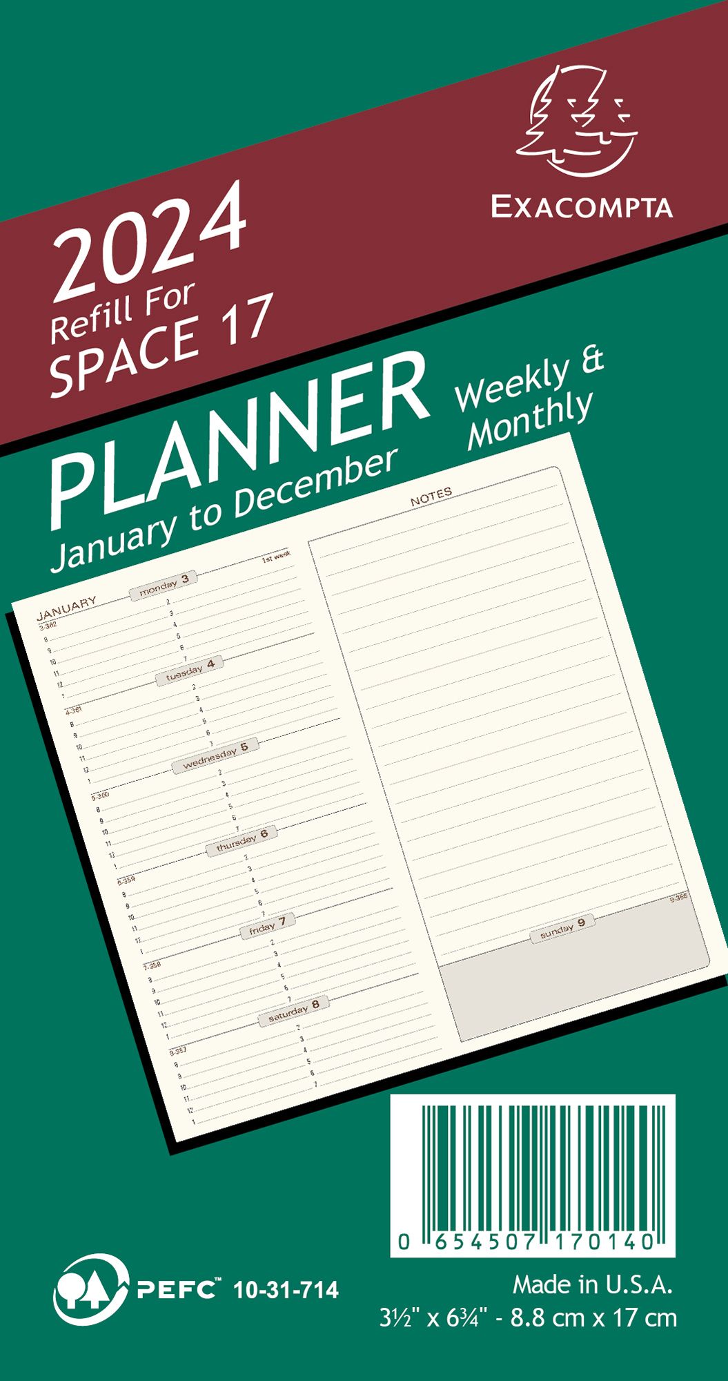 Quo Vadis 2025 Space 17 Weekly Planner with Notes - Refill Only