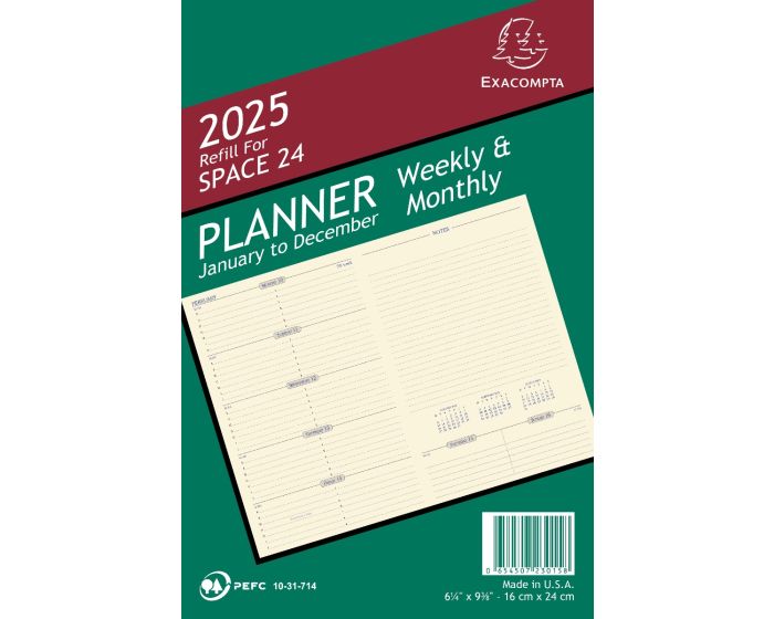 Quo Vadis 2025 Space 24 Weekly Planner with Notes - Refill only