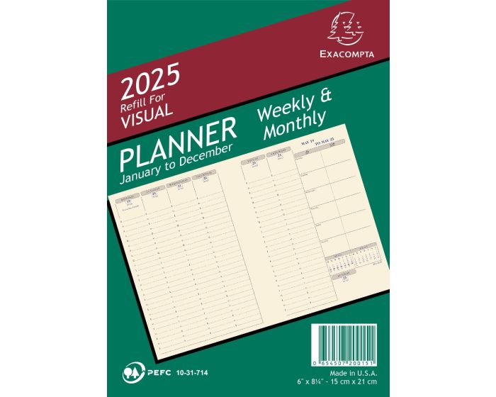 Quo Vadis 2025 Visual Vertical Weekly Planner - Refill Only