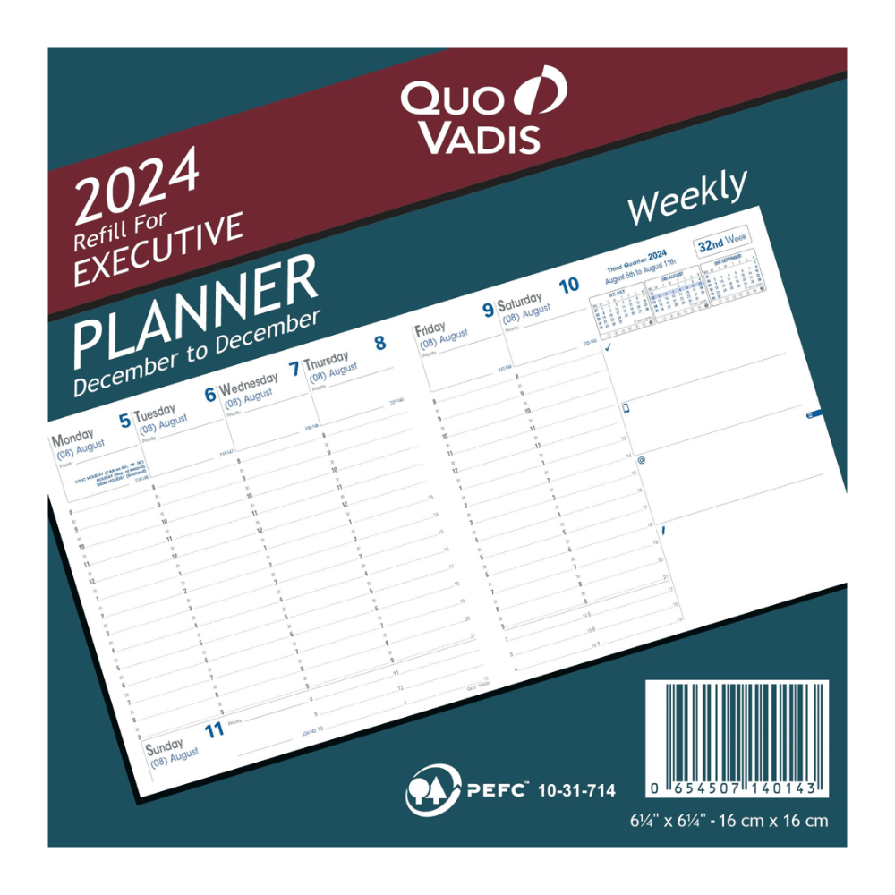 Quo Vadis 2025 Executive Vertical Weekly Planner - Refill Only