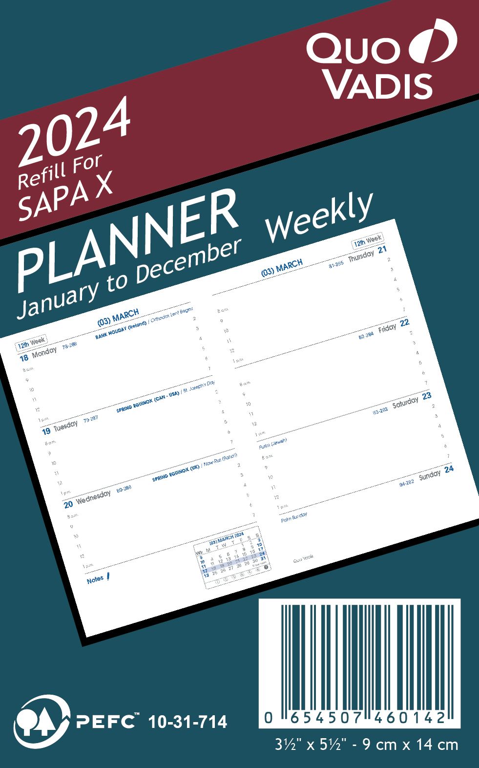 Quo Vadis 2024 President Vertical Weekly Planner - Texas Bamboo