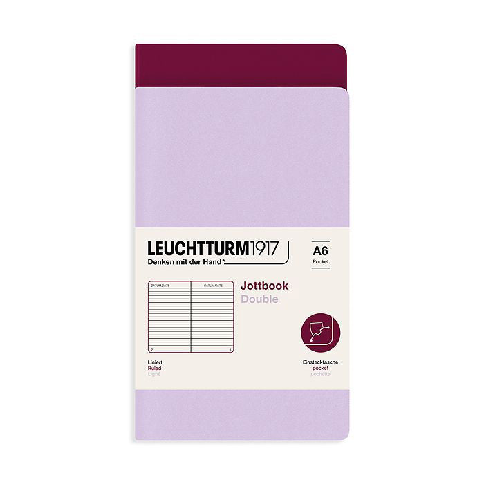 Leuchtturm1917 Jottbook A6 Pocket Flexcover Ruled Notebook Set - Lilac & Port Red