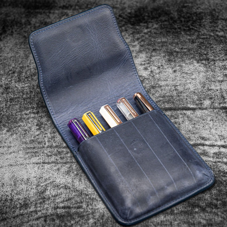 Leather Flap Pen Case for Five Pens - Crazy H. Brown - Galen Leather