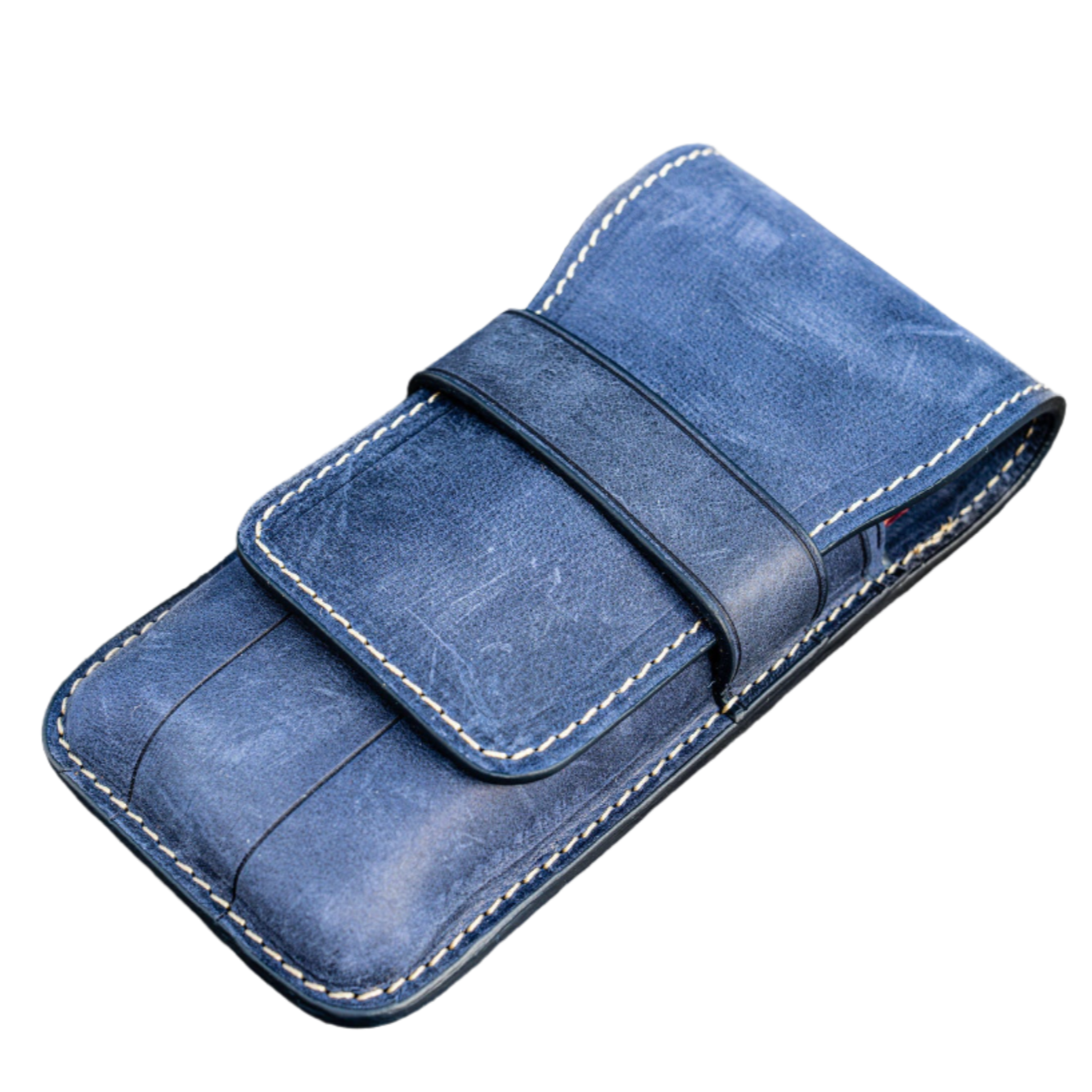 Galen Leather 3 Pen Flap Case - Crazy Horse Navy Blue