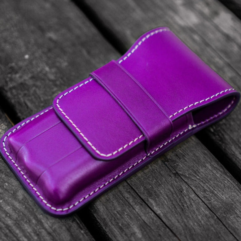 Galen Leather 3 Pen Flap Case - Purple