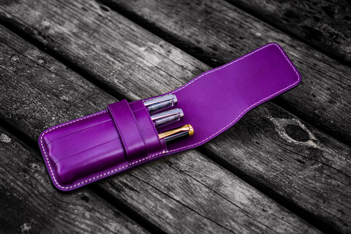 Galen Leather 3 Pen Flap Case - Purple