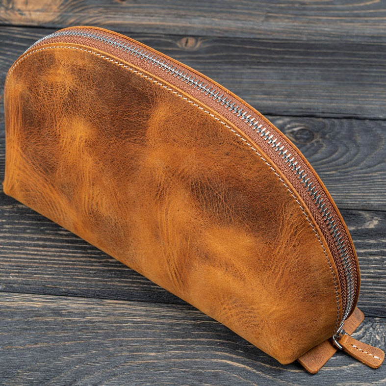 Galen Leather Lunar Makeup/Toiletry Bag - Crazy Horse Brown