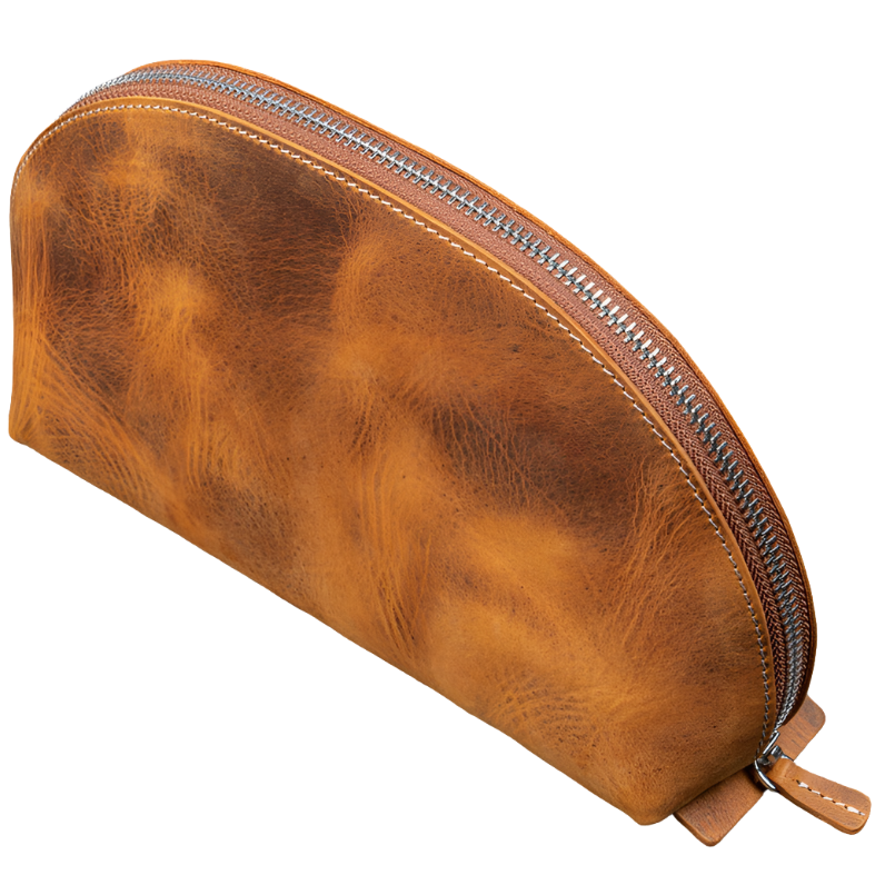 Galen Leather Lunar Makeup/Toiletry Bag - Crazy Horse Brown