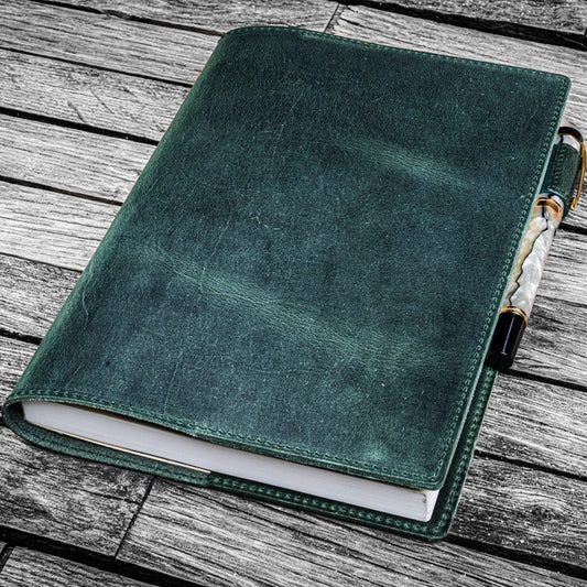 Galen Leather Slim A5 Notebook/Planner Cover - Crazy Horse Forest Green