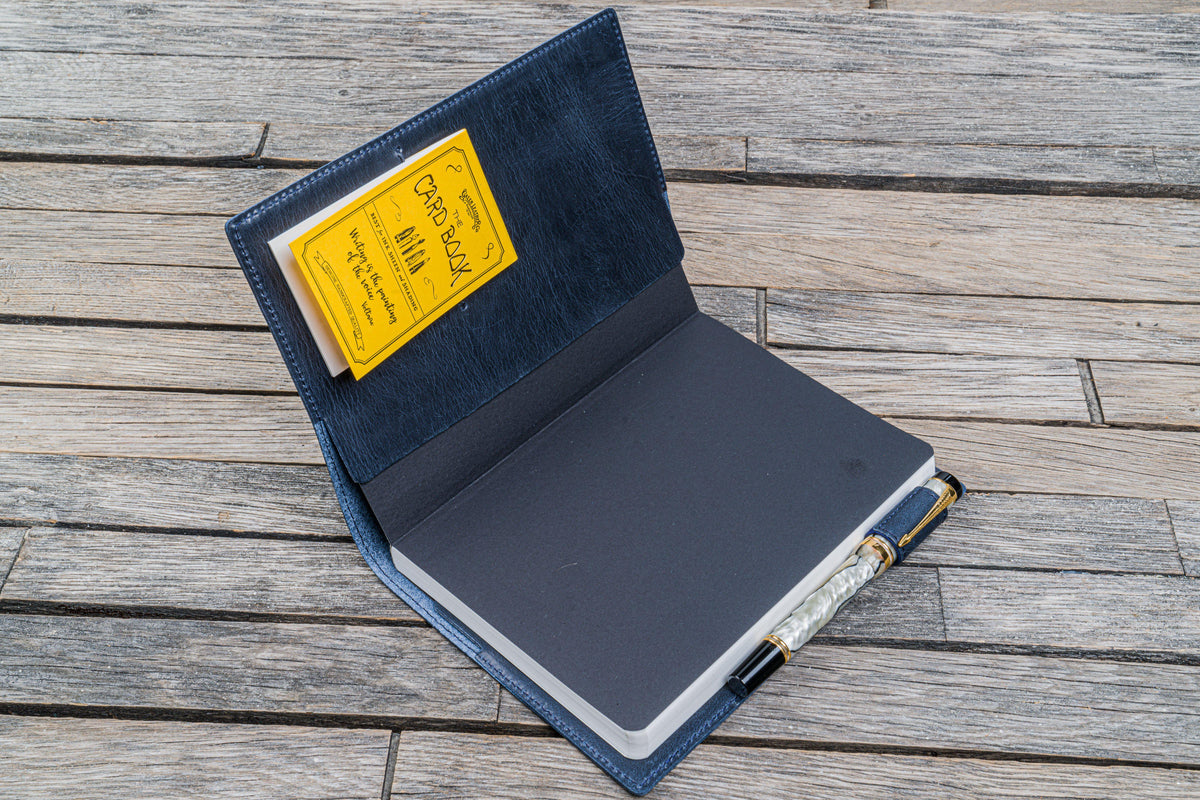 Galen Leather Slim B6 Notebook/Planner Cover - Crazy Horse Navy Blue