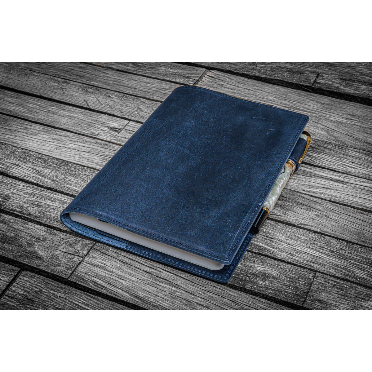 Galen Leather Slim B6 Notebook/Planner Cover - Crazy Horse Navy Blue