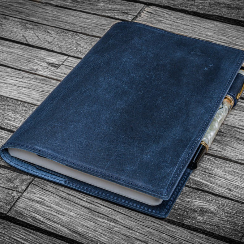 Galen Leather Slim B6 Notebook/Planner Cover - Crazy Horse Navy Blue