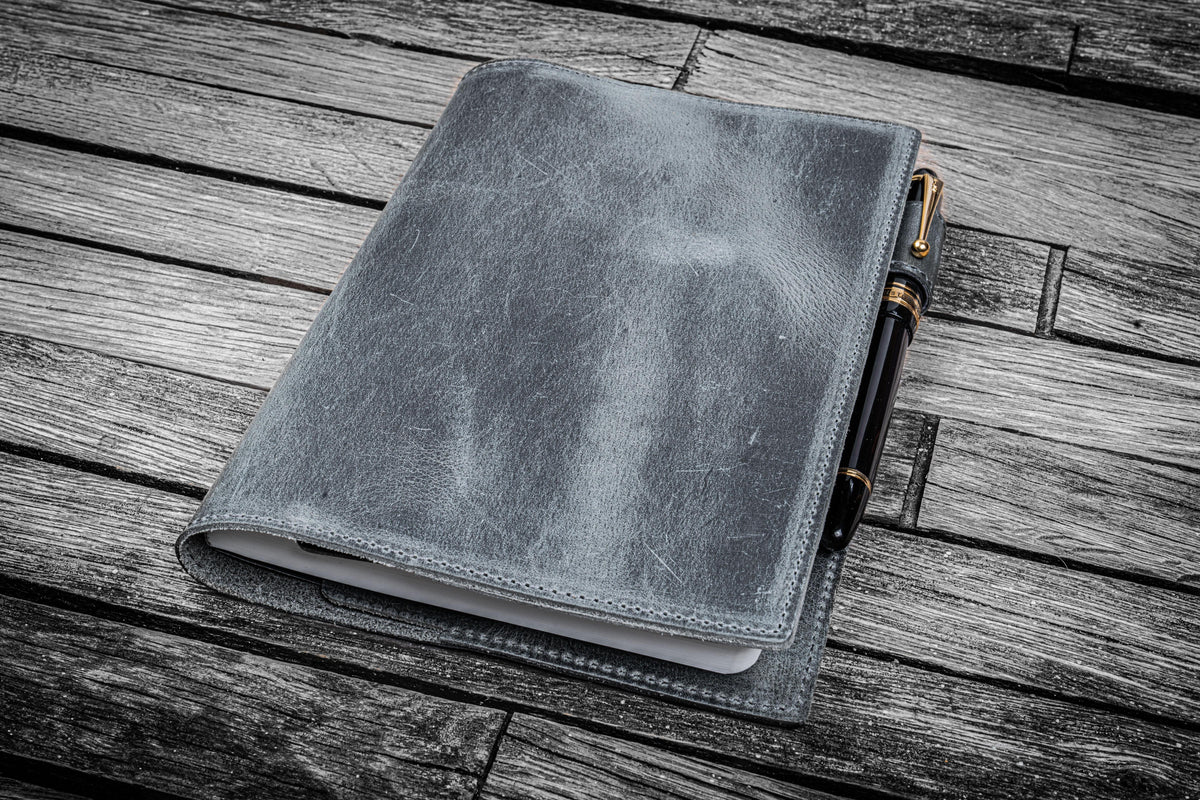 Galen Leather Slim B6 Notebook/Planner Cover - Crazy Horse Smoky