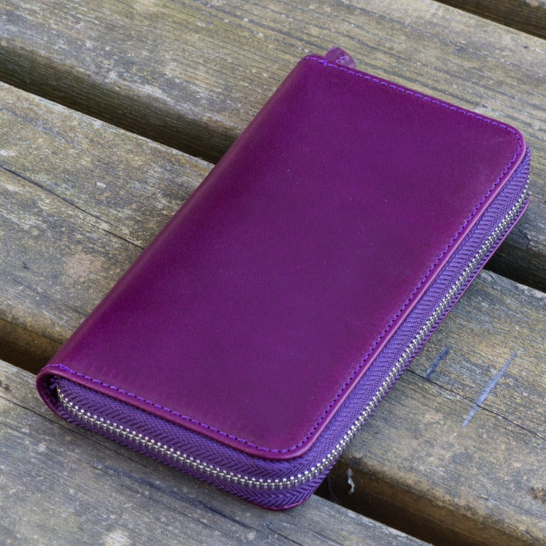 Galen Leather 3 Slot Zippered Pen Case - Purple