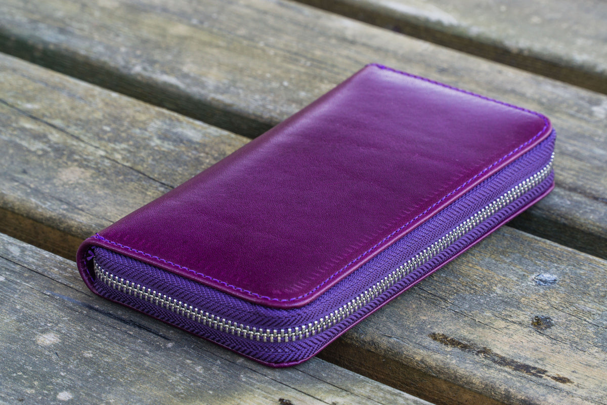 Galen Leather 3 Slot Zippered Pen Case - Purple