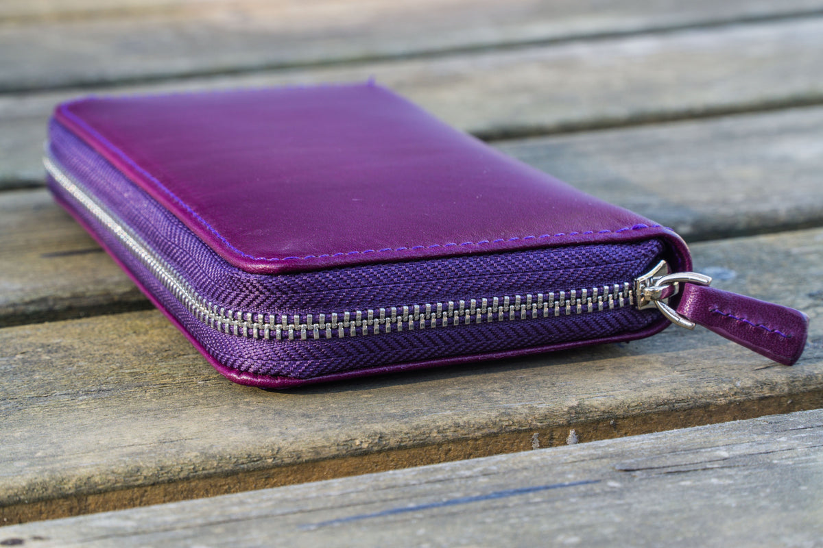 Galen Leather 3 Slot Zippered Pen Case - Purple